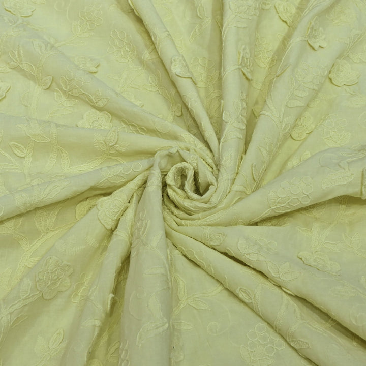 Lemon Color Pure Cotton Floral Thread Embroidery Fabric