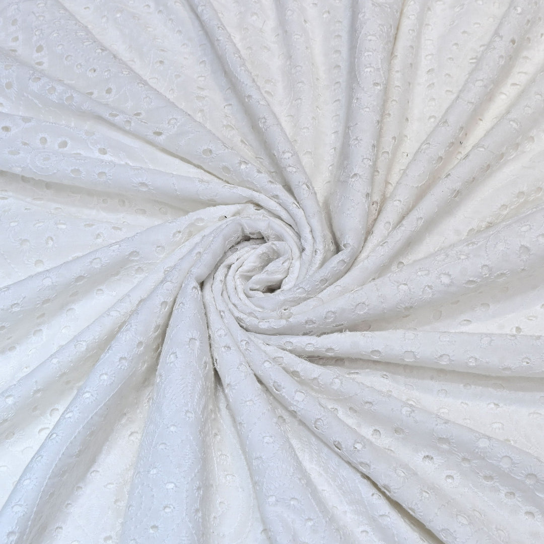 Cotton Chikan Cutwork Fabric- Lightweight Designer Embroidery Fabric- 0AT490-1