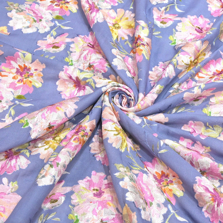 Moss Cotton Position Print With Thread Embroidery Fabrics