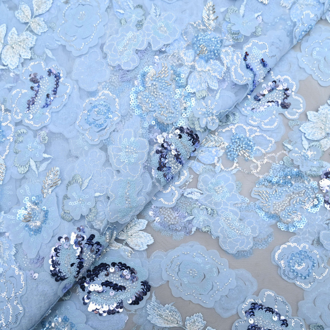 Pastel Sky Blue  Net Imported Embroidery Fabric. | 27T75-4