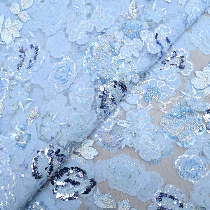 Pastel Sky Blue  Net Imported Embroidery Fabric. | 27T75-4