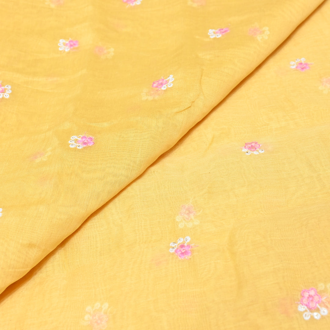 MUSTARD YELLOW COLOR MUL CHANDERI THREAD EMBROIDERY FABRIC - GP4822A- 03