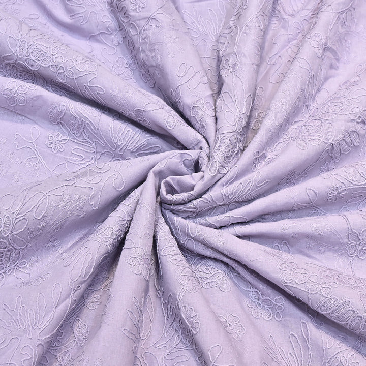 Pastel Lavender Color Cotton Floral Thread Embroidery Fabric – Soft Designer Embroidered Cotton Fabric 0AT112-4