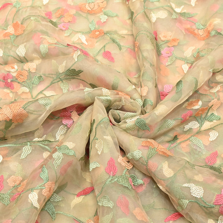 Premium Silk Organza Thread & Sequence Embroidery Fabric-V1117C-6D