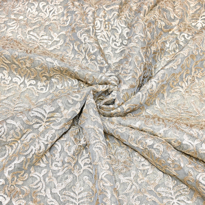 Crush Organza Tissue Zari Embroidery Fabric – Elegant Designer Party Wear Fabric - F81391-01