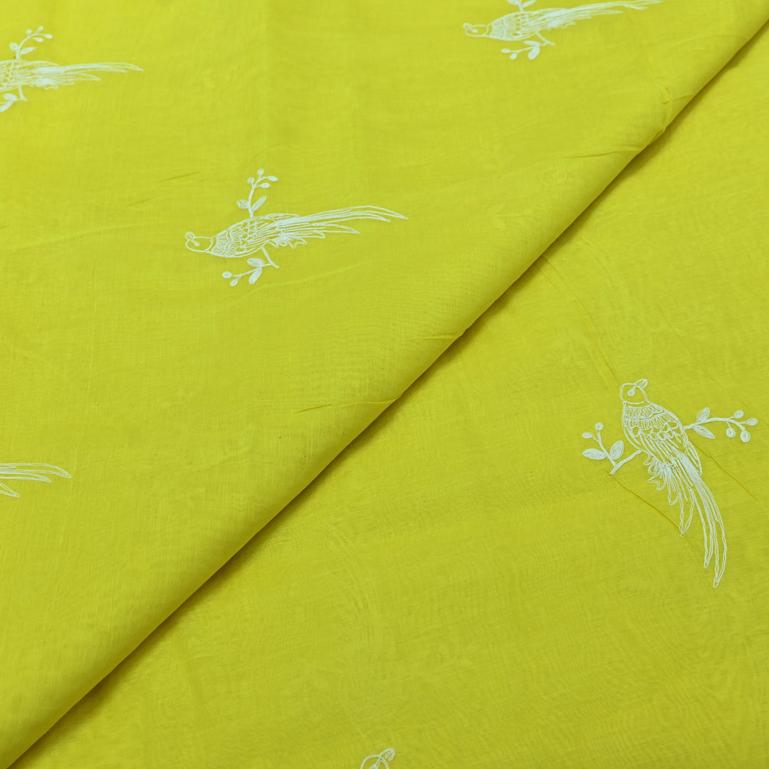 LIME YELLOW COLOR MUL CHANDERI THREAD EMBROIDERY FABRIC GP4120A-5