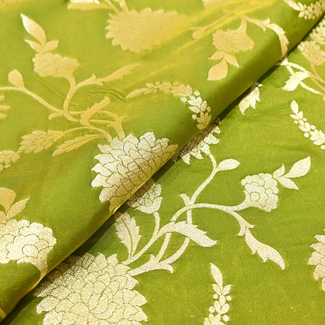Parrot Green base with shimmering gold floral brocade.