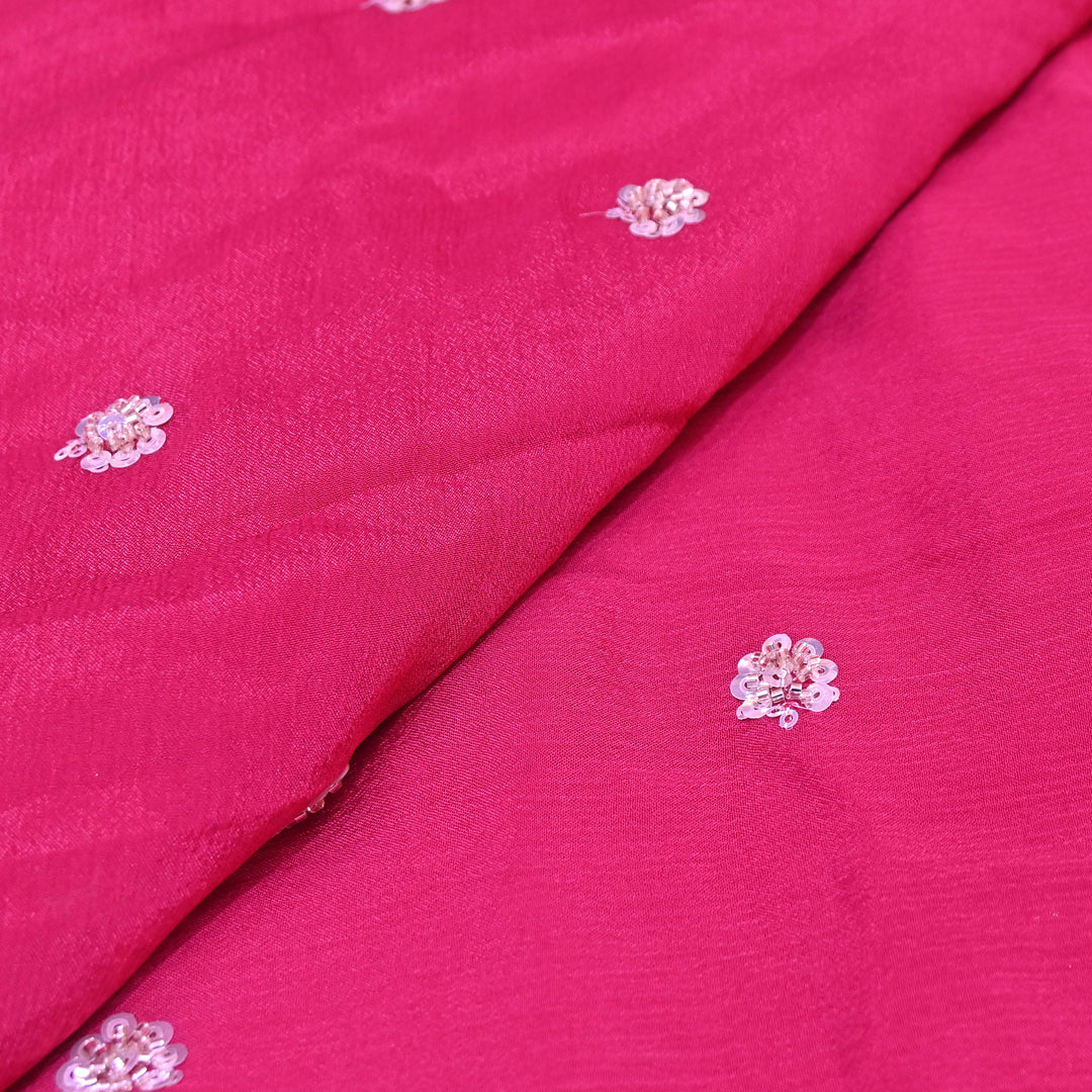 Magenta Chinon Fabric with Zari & Sequins Embroidery