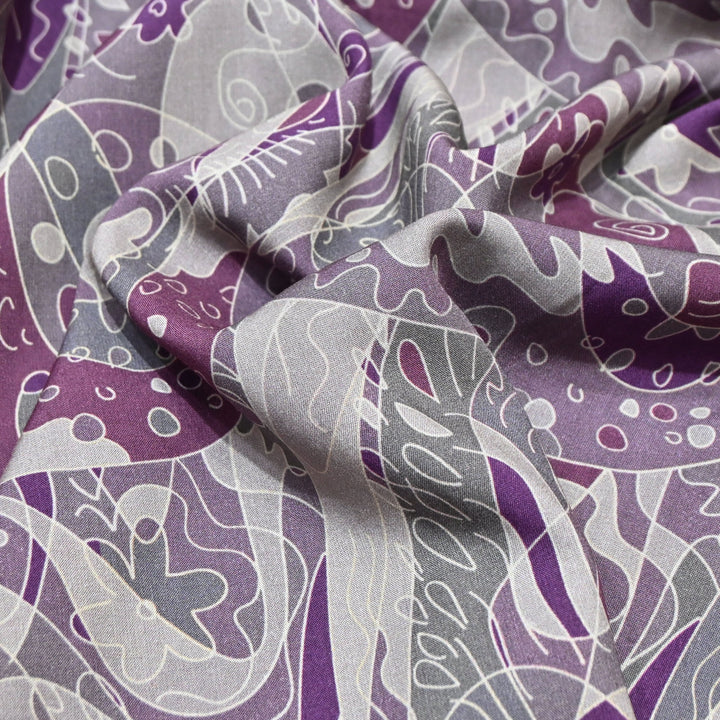 Grey Omura Cotton Plum Abstract Print