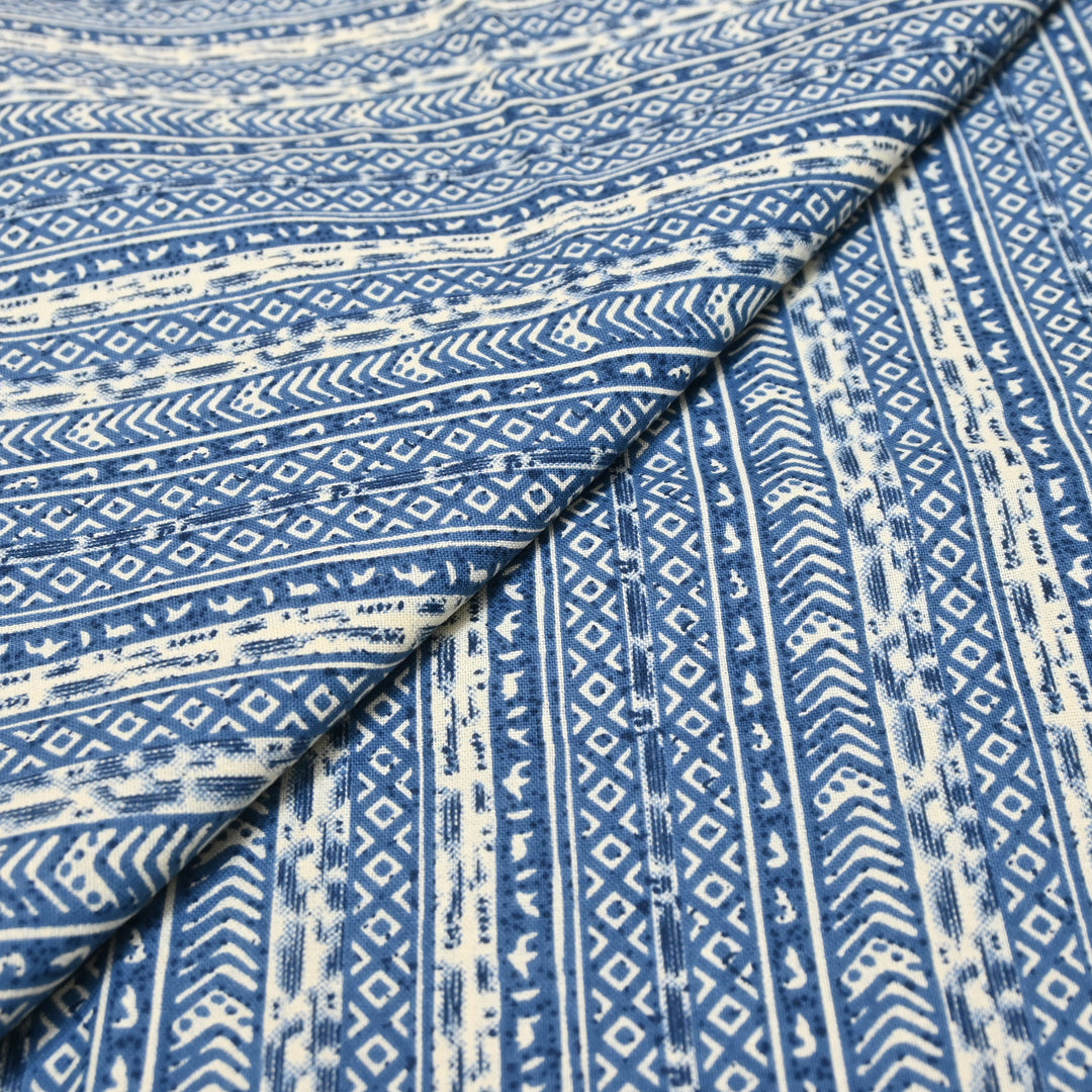 Navy Blue Cotton Linen Print