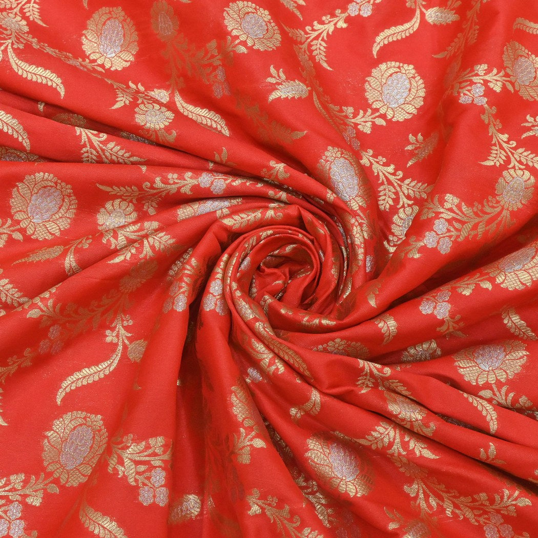 Red Colour Silk Brocade Fabrics