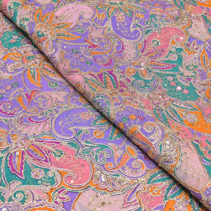 Viscose Georgette  Position Prints, Zari Sequin Embroidery Fabrics