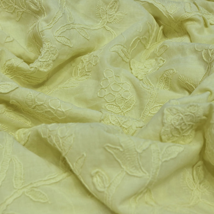 Lemon Color Pure Cotton Floral Thread Embroidery Fabric