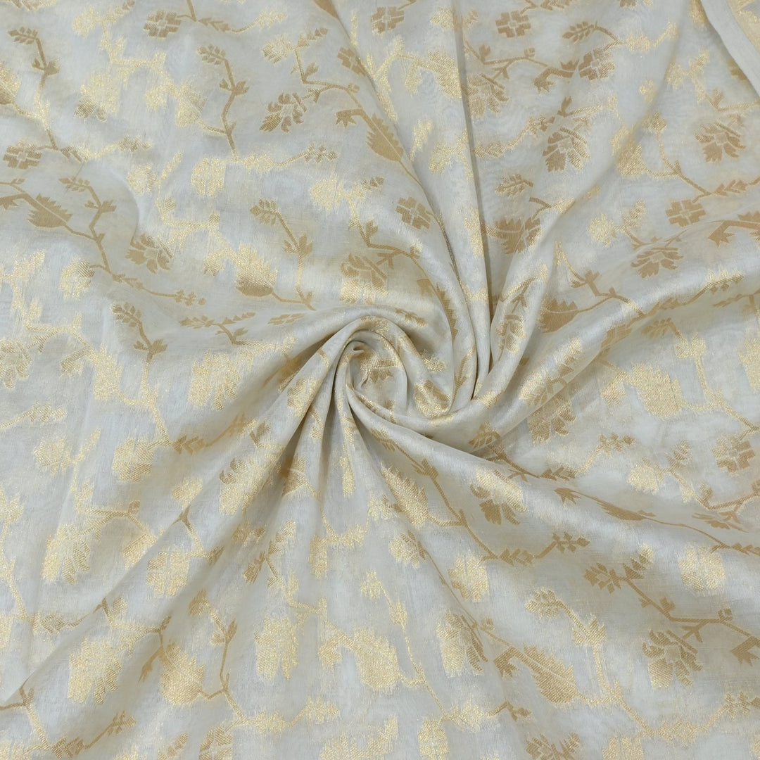 Dyeable Pure Organza Floral Zari Jaal Work Fabrics