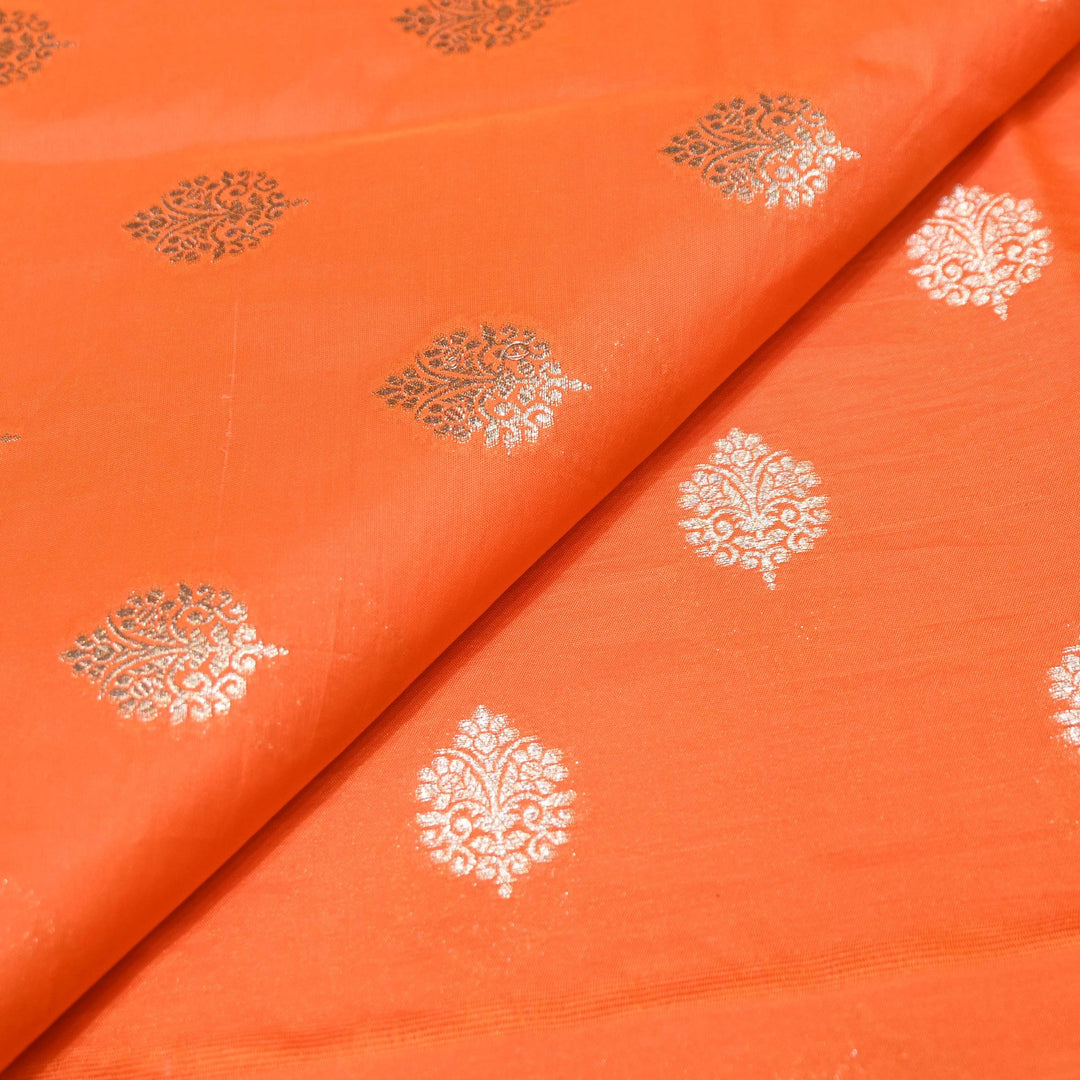 Dusty Orange Color Katan Silk Zari Buti Brocade Fabric