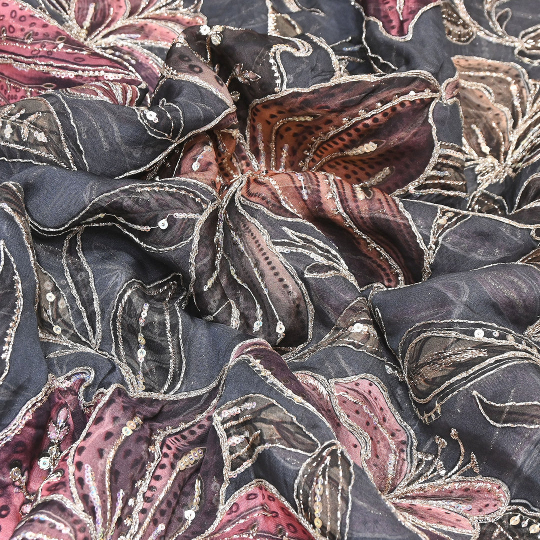 Premium Viscose Organza Position Print Zari & Sequins Embroidery Fabric – Designer Fabric SWP209-3