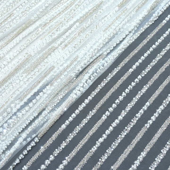 Imported Net Cutdana Pearls With Sequins Handwork Embroidery Fabrics