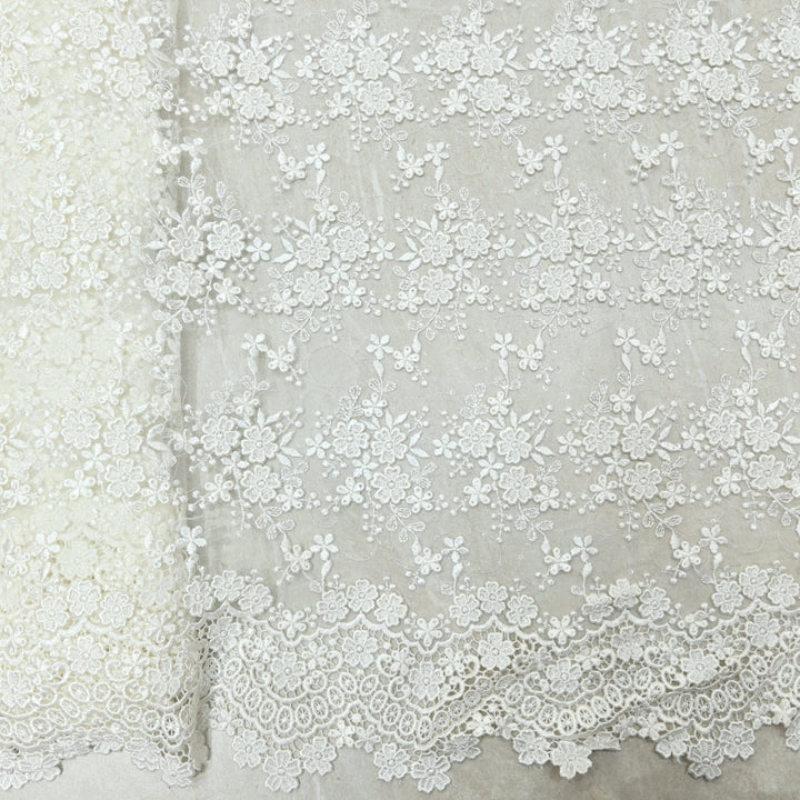 Beautiful 3D Thread Flower With Sequins Embroidered Lace Fabric on Imported Net