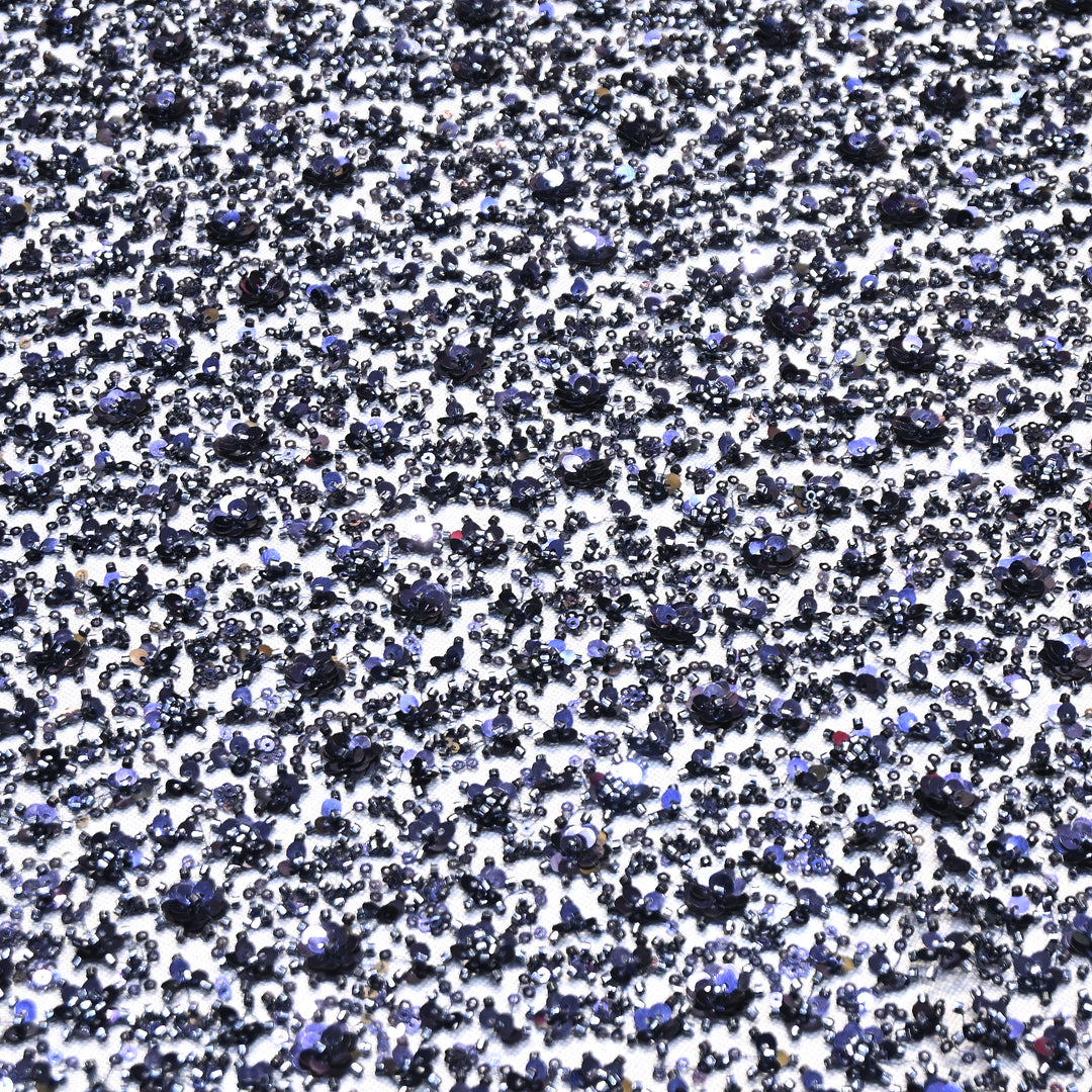 Navy Blue Color Imported Heavy Beaded & 3D Sequin Embroidery Net Fabric- ED1533-2