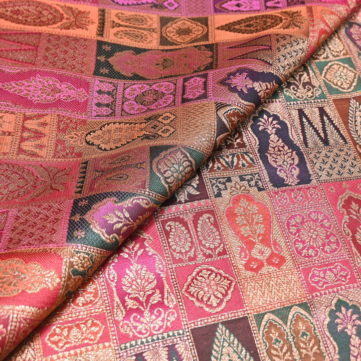 Multi Rangoli Brocade Fabric – Premium Zari Woven Designer Brocade Fabric 001006-A19