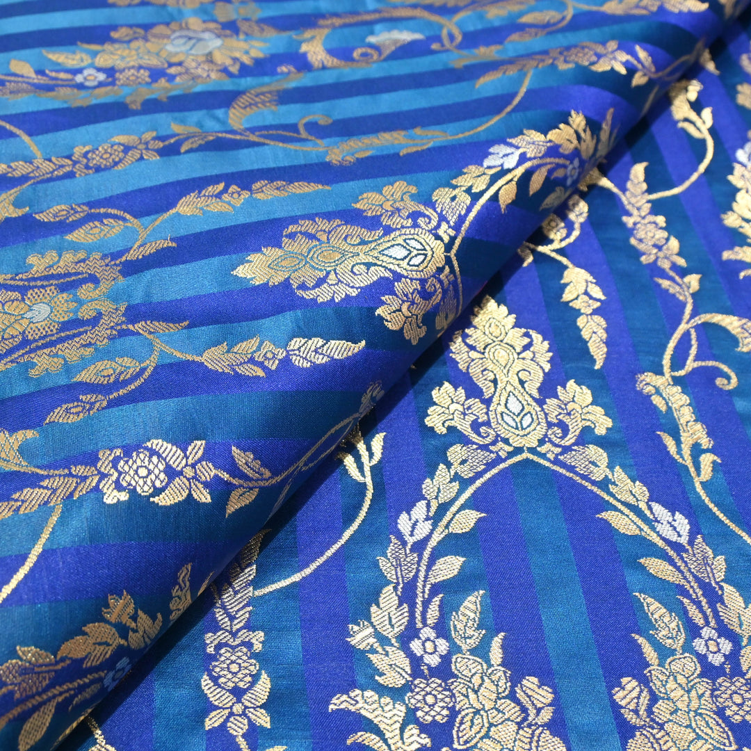 Deep Blue Mina Zari Brocade Fabric