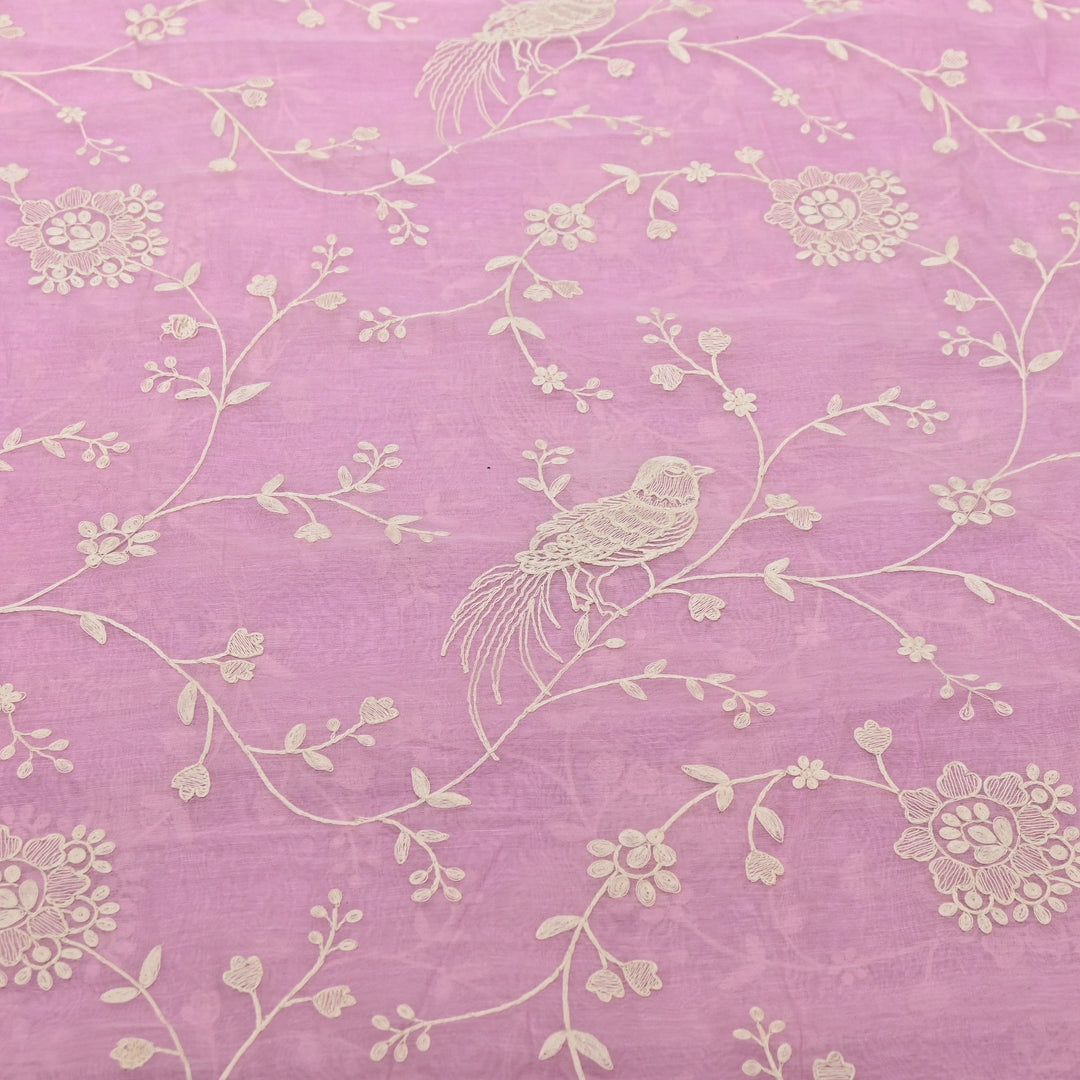 POWDER PINK COLOR MUL CHANDERI THREAD EMBROIDERY FABRIC GP4120-3