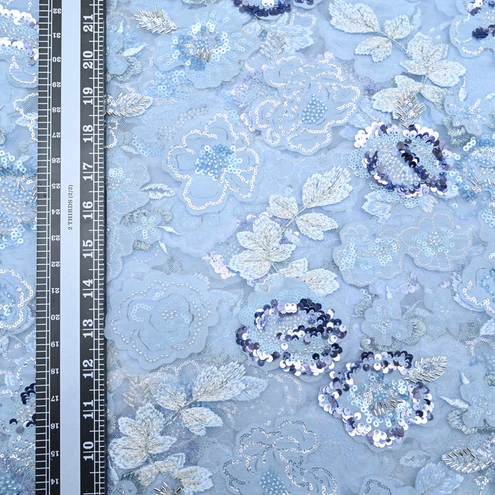 Pastel Sky Blue  Net Imported Embroidery Fabric. | 27T75-4