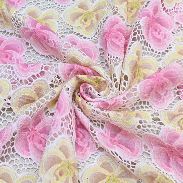 Imported Premium Crepe Cutwork Embroidery Fabric – Floral Designer Soft Crepe Material-TD0C84-3A