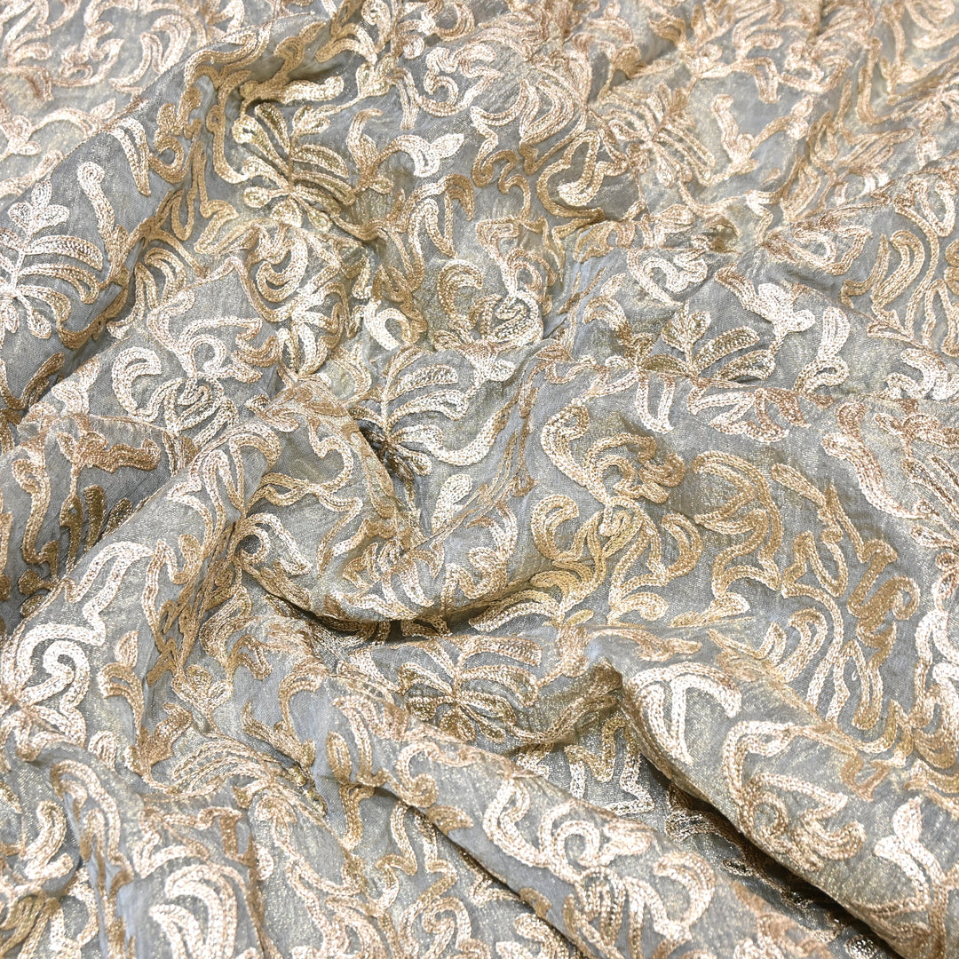 Crush Organza Tissue Zari Embroidery Fabric – Elegant Designer Party Wear Fabric - F81391-01