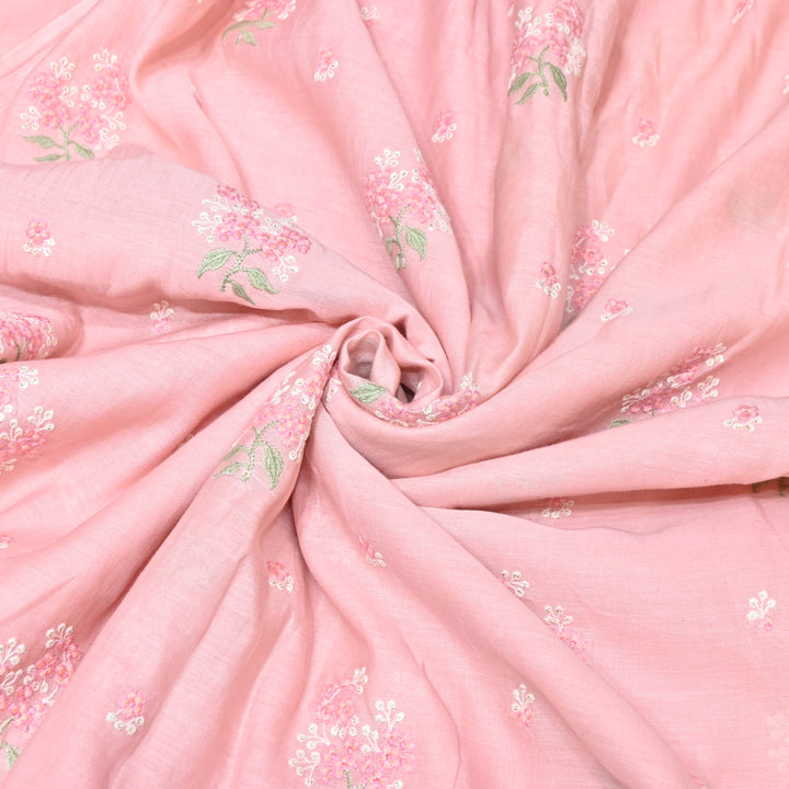 PASTEL PINK COLOR MUL CHANDERI THREAD EMBROIDERY FABRIC - GP4822- 04