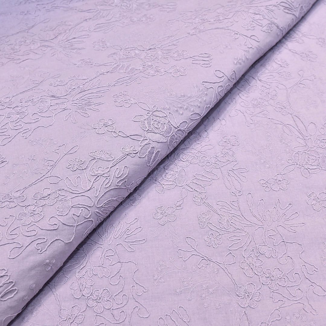 Pastel Lavender Color Cotton Floral Thread Embroidery Fabric – Soft Designer Embroidered Cotton Fabric 0AT112-4