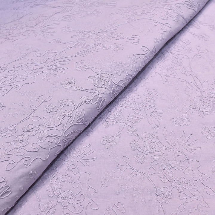 Pastel Lavender Color Cotton Floral Thread Embroidery Fabric – Soft Designer Embroidered Cotton Fabric 0AT112-4