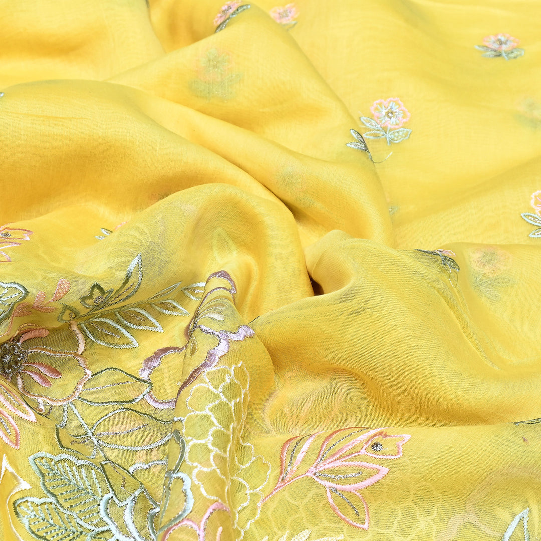 Mul Chanderi Floral Thread & Zari Embroidery Fabric – Designer Summer Fabric HC0041-2