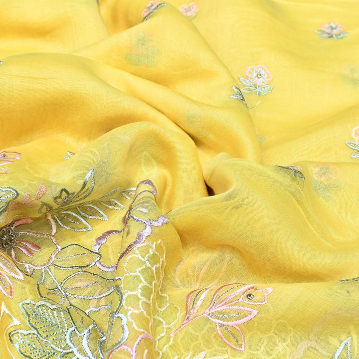 Mul Chanderi Floral Thread & Zari Embroidery Fabric – Designer Summer Fabric HC0041-2