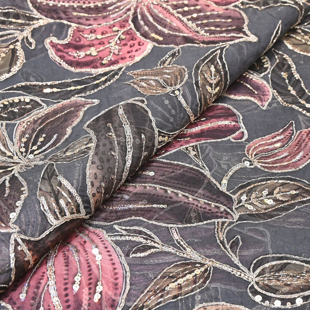 Premium Viscose Organza Position Print Zari & Sequins Embroidery Fabric – Designer Fabric SWP209-3