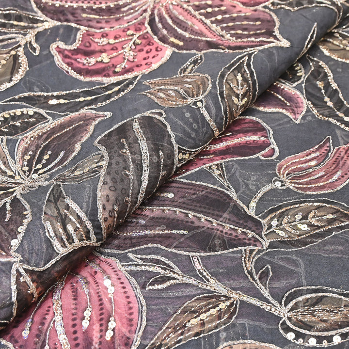 Premium Viscose Organza Position Print Zari & Sequins Embroidery Fabric – Designer Fabric SWP209-3