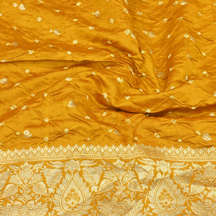 Exclusive Heavy Zari Botti Work And Premium Border Hand Work On Pure Silk Bandhani Fabric