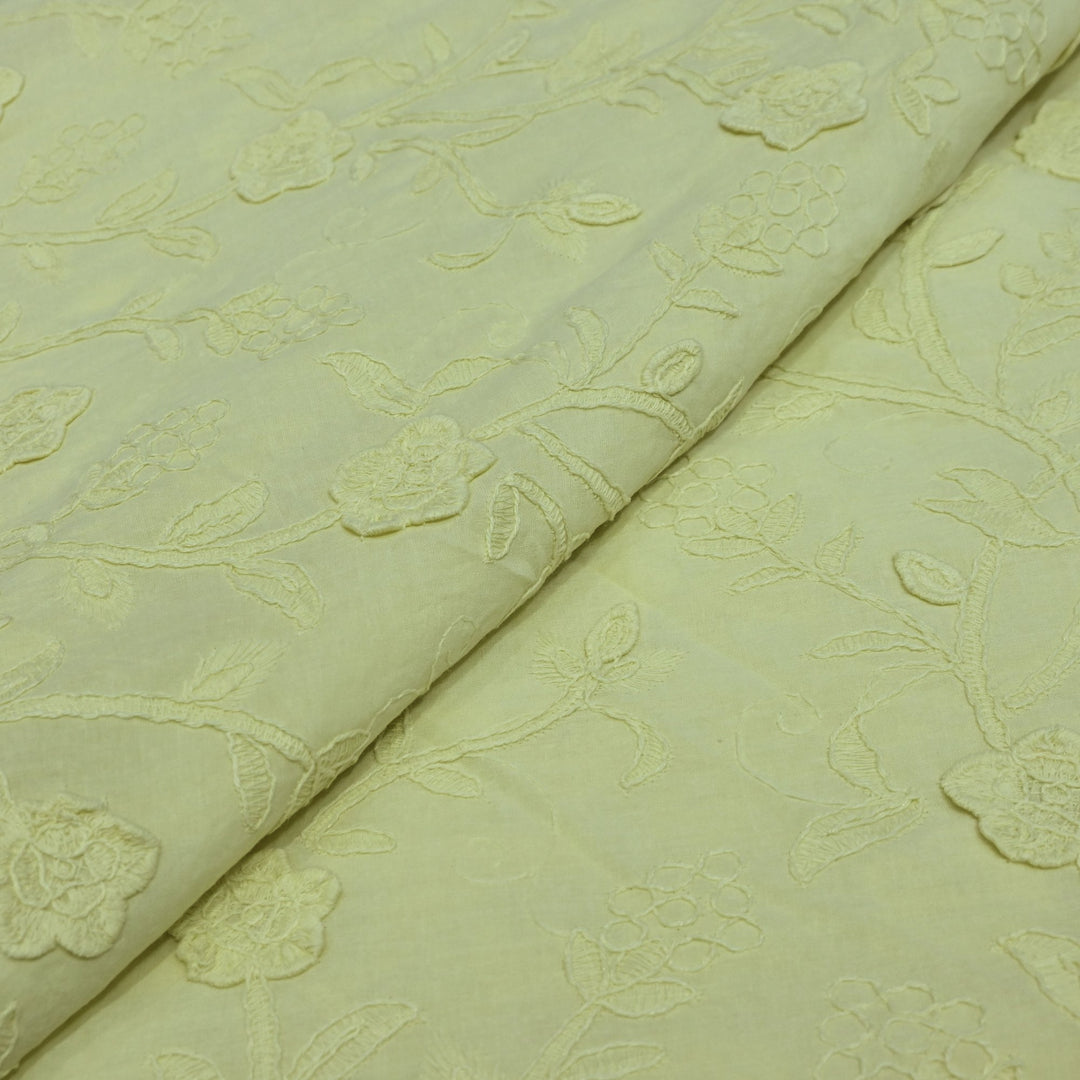Lemon Color Pure Cotton Floral Thread Embroidery Fabric