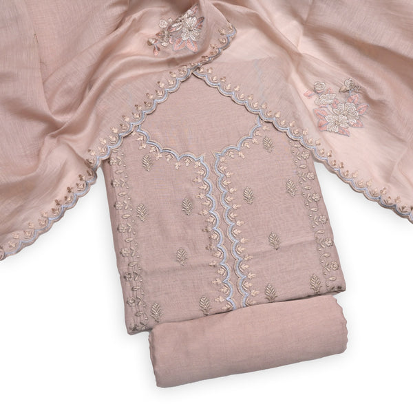 Mul Chanderi Thread Work Unstitched Suit Set
