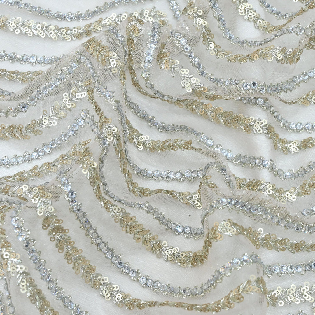 Stone Zari and Sequins Embroidered Fabric on Imported Net