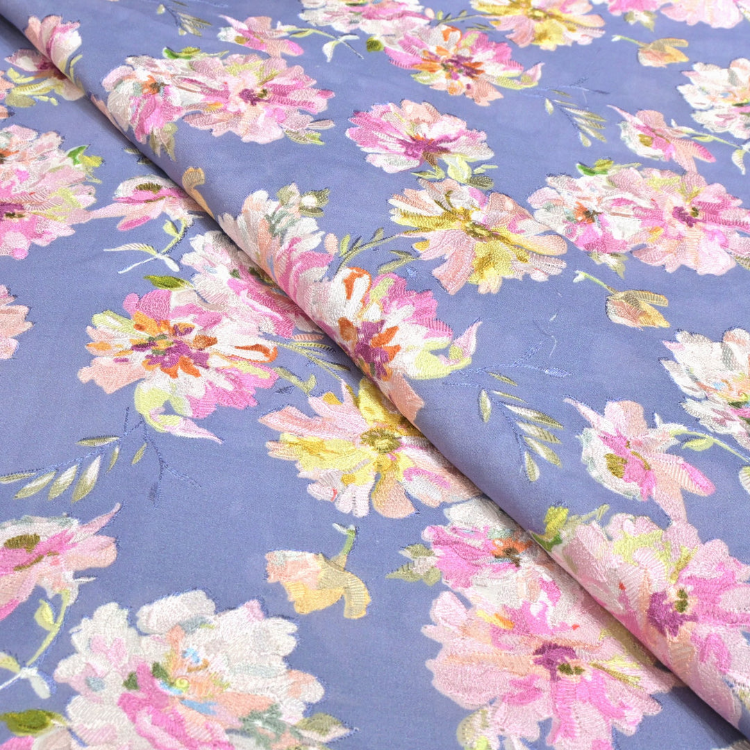Moss Cotton Position Print With Thread Embroidery Fabrics