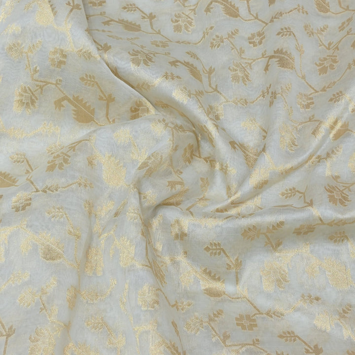 Dyeable Pure Organza Floral Zari Jaal Work Fabrics