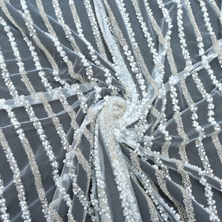 Imported Net Cutdana Pearls With Sequins Handwork Embroidery Fabrics
