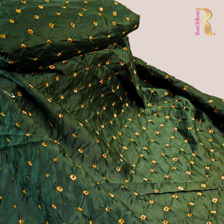 Deep Bottle Green Pure Silk Chanderi Bandhni Fabric | CN-79-1086