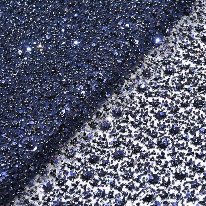 Navy Blue Color Imported Heavy Beaded & 3D Sequin Embroidery Net Fabric- ED1533-2