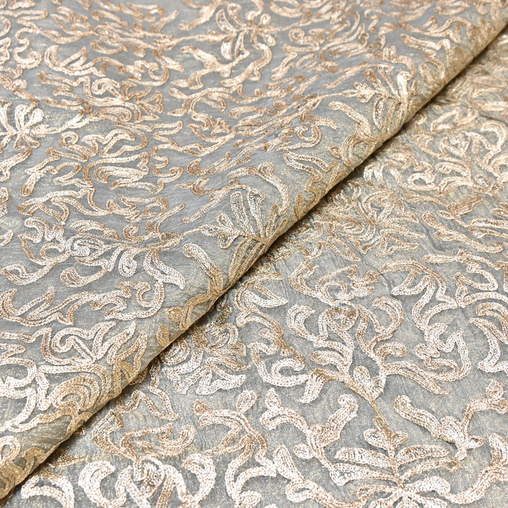 Crush Organza Tissue Zari Embroidery Fabric – Elegant Designer Party Wear Fabric - F81391-01
