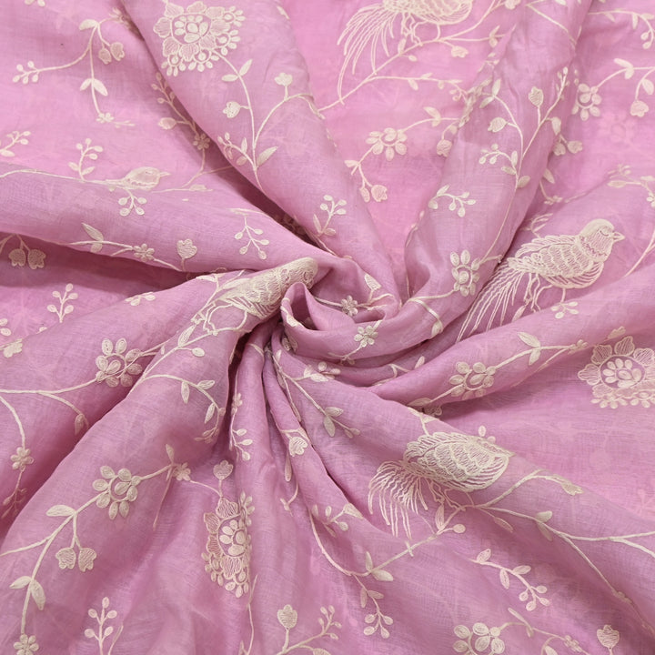 POWDER PINK COLOR MUL CHANDERI THREAD EMBROIDERY FABRIC GP4120-3