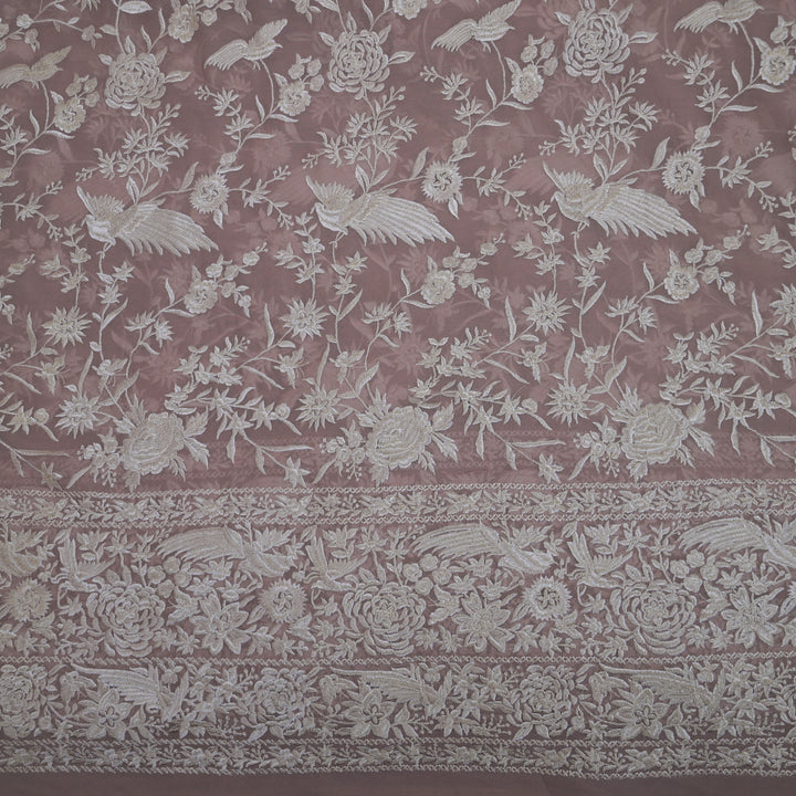 Dusty Mauve Georgette with White Thread Embroidery | GGT-7581