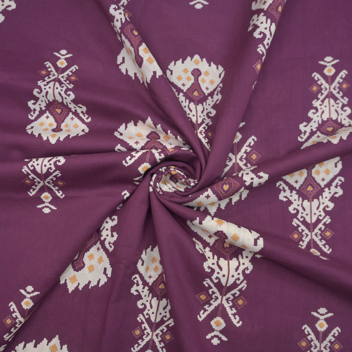 Dark Purple Cotton Fabric in Traditional Print