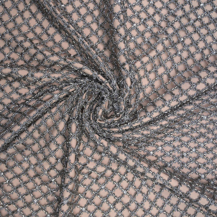 Ash Grey Imported Net Fabric with Cutdana Embroidery